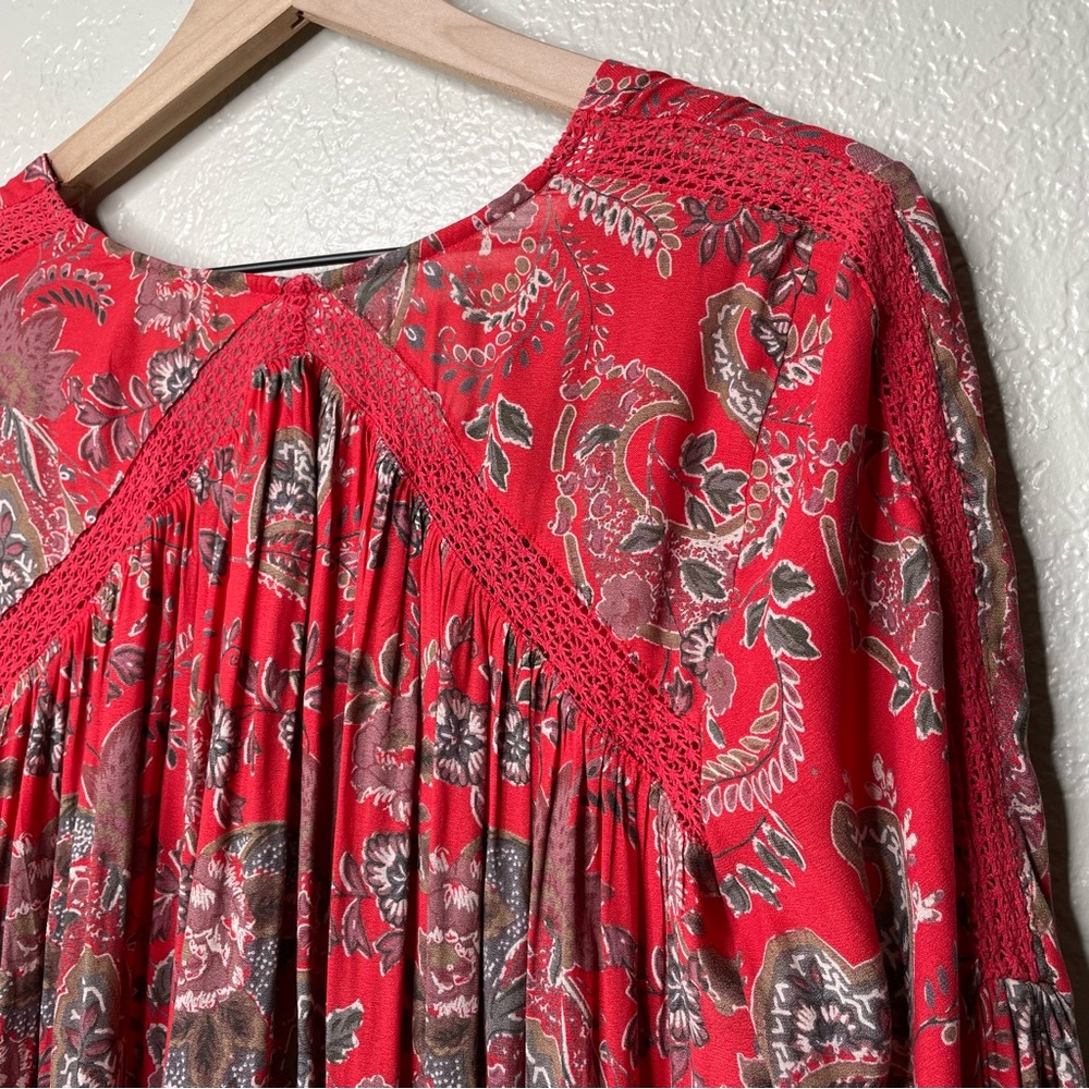 Free People Rain or Shine Printed Dress Poppy Combo Paisley Tunic Boho Flowy - Picture 10 of 15